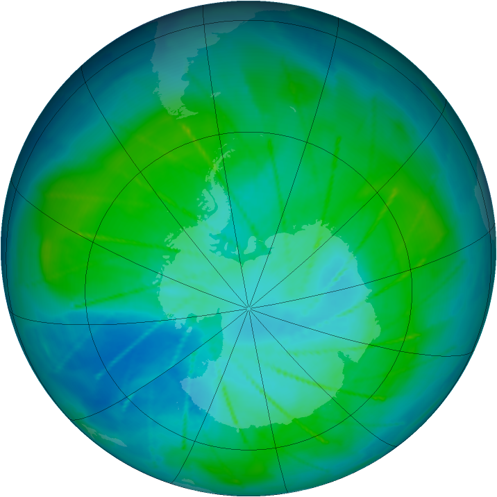 Antarctic ozone map for 22 January 2010